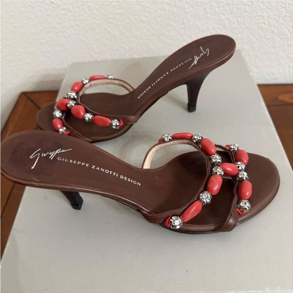 Giuseppe Zanotti Brown and Red Embellished Heels - Picture 3 of 7